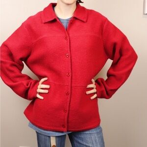 Vintage Tradition Country Collection Red Wool Button Front Cardigan Jacket Large